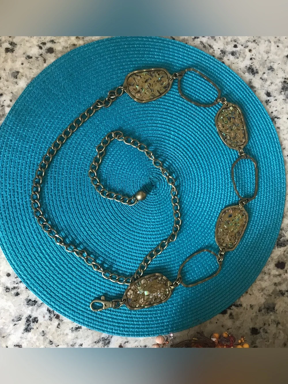 Chicos Iridescent Metal Boho Hippie Peasant Chain Belt Burnished Gold Chico’s
